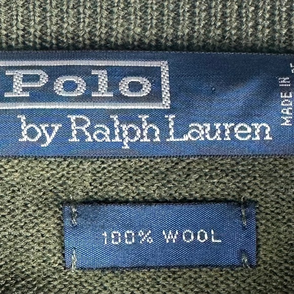 Polo Ralph Lauren Sweater Pullover Mens Sz XL Olive Green 100% WOOL V-Neck - Picture 3 of 3